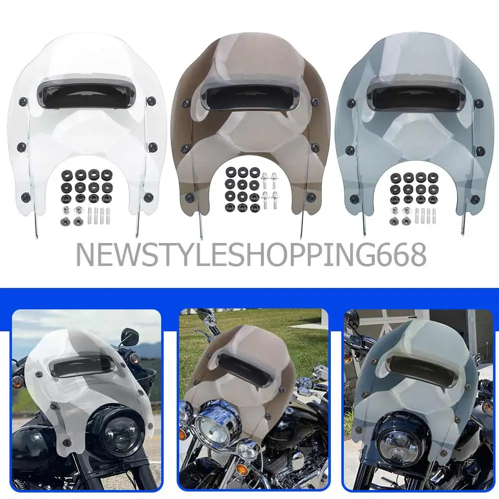 Windshield With Hardware Kit Wind Deflectors Compatible With Harley Davidson Road King 1994-2025 Chrome Bracket Tea/Somked/Clear