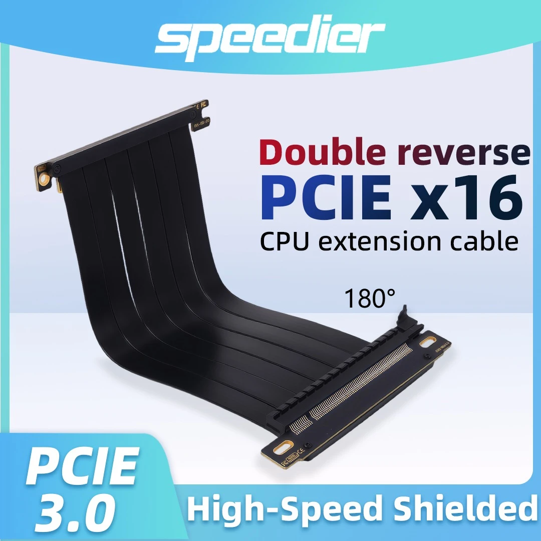 PCIE 3.0 X16 Riser Cable Double Reverse 180 Degree  Adapter Graphics Card GPU Extension PCI Express Black White for  PC DIY