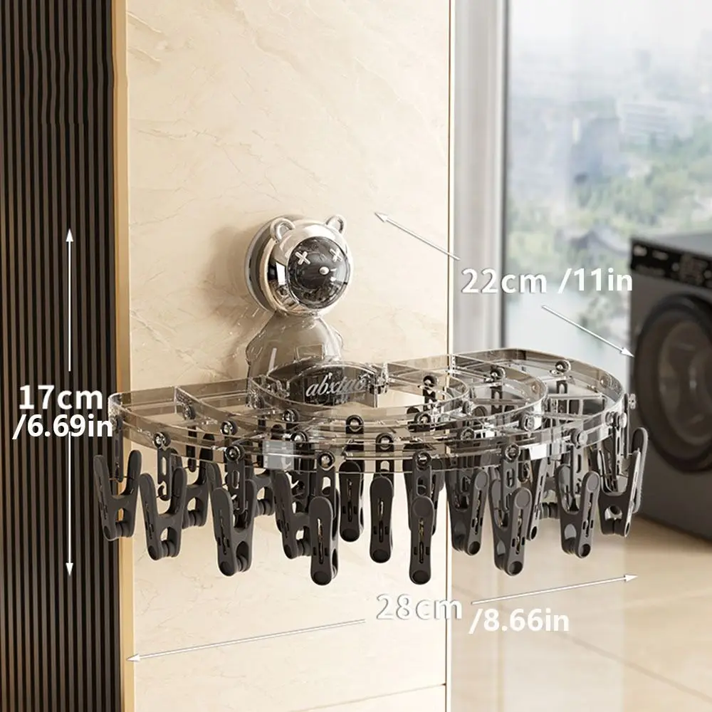 With Clips Suction Cup Sock Hanger Foldable Wall Mounted Sock Drying Rack Retractable Waterproof Drying Hanger Balcony Home