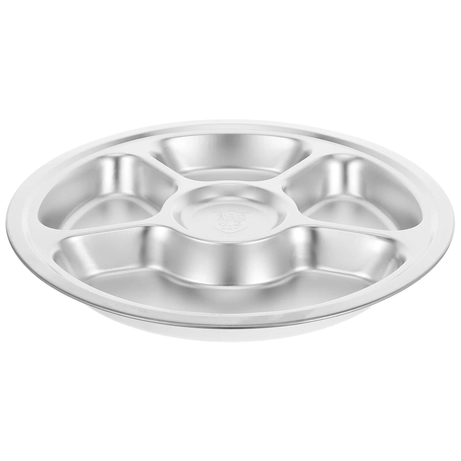 

Stainless Steel 5 Compartments Lunch Plate 28cm Round Food Divided Dish Stackable Kitchen Tableware Set