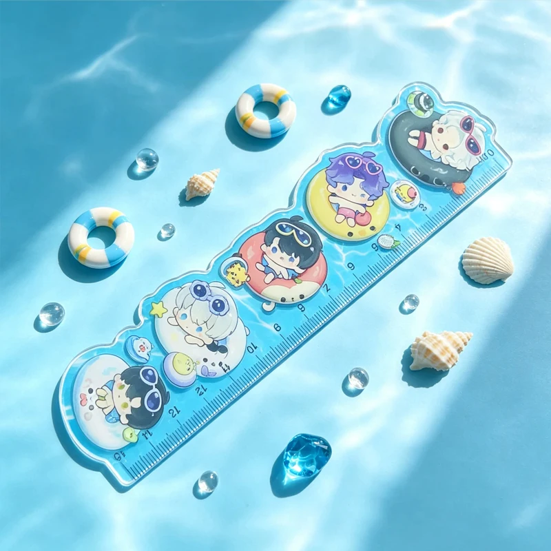 Love and Deepspace Acrylic Ruler Xavier Zayne Rafayel Caleb Sylus Chibi Swim Ring 15cm Kawaii School Stationery Gift
