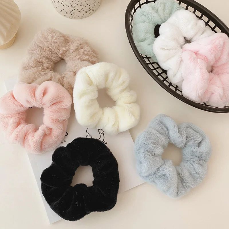 Colorful Soft Hair Tie Scrunchies Women Girls Cute Plush Hairy Velvet Elastic Hair Band Rubber Loop Hair Ponytail Accessories