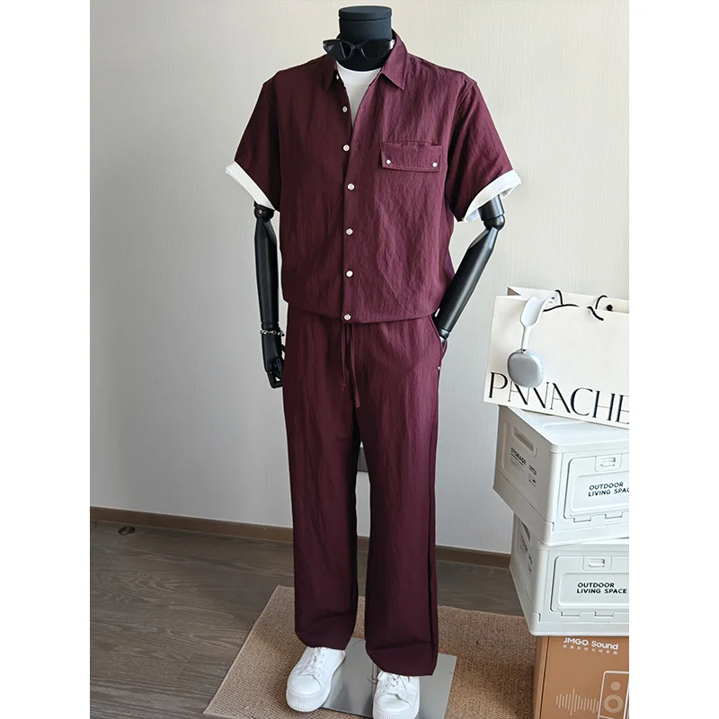 

2026 Summer NEW shirts+trousers 2Prices fashion high-end outdoor sportswear shirt set men solid color