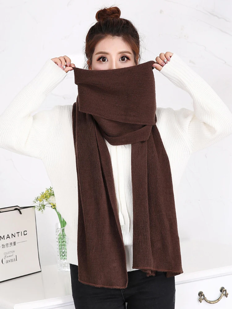 Knitted 2023 Autumn Winter Women Men Solid Color Scarf Imitation Cashmere Bandana Warm Female Hijab Scarves Bufanda Wrap Shawl