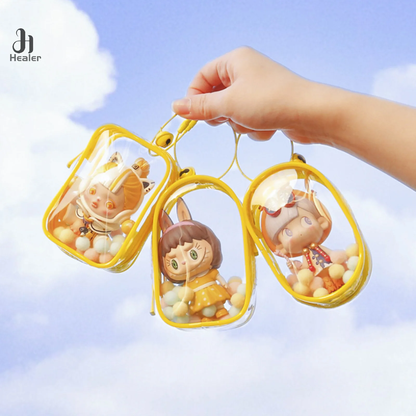 Thicken Transparent PVC Clear Pouch Mystery Box Organizer Box Keychain Bag Doll Organization Toy Storage Case With Plush Ball