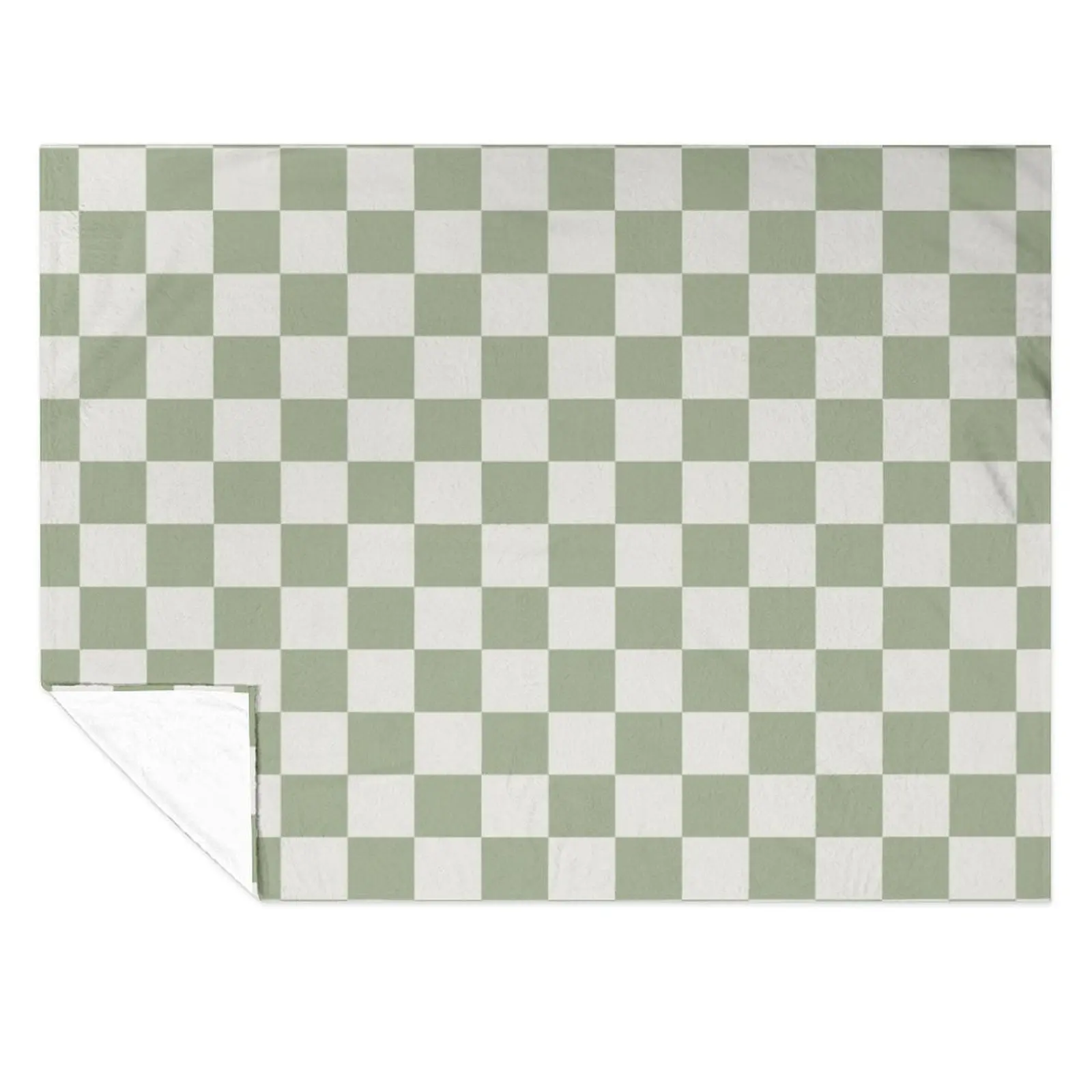 

Checkerboard Mini Check Pattern in Sage Green and Off White Throw Blanket Luxury Designer Cute Large Blankets