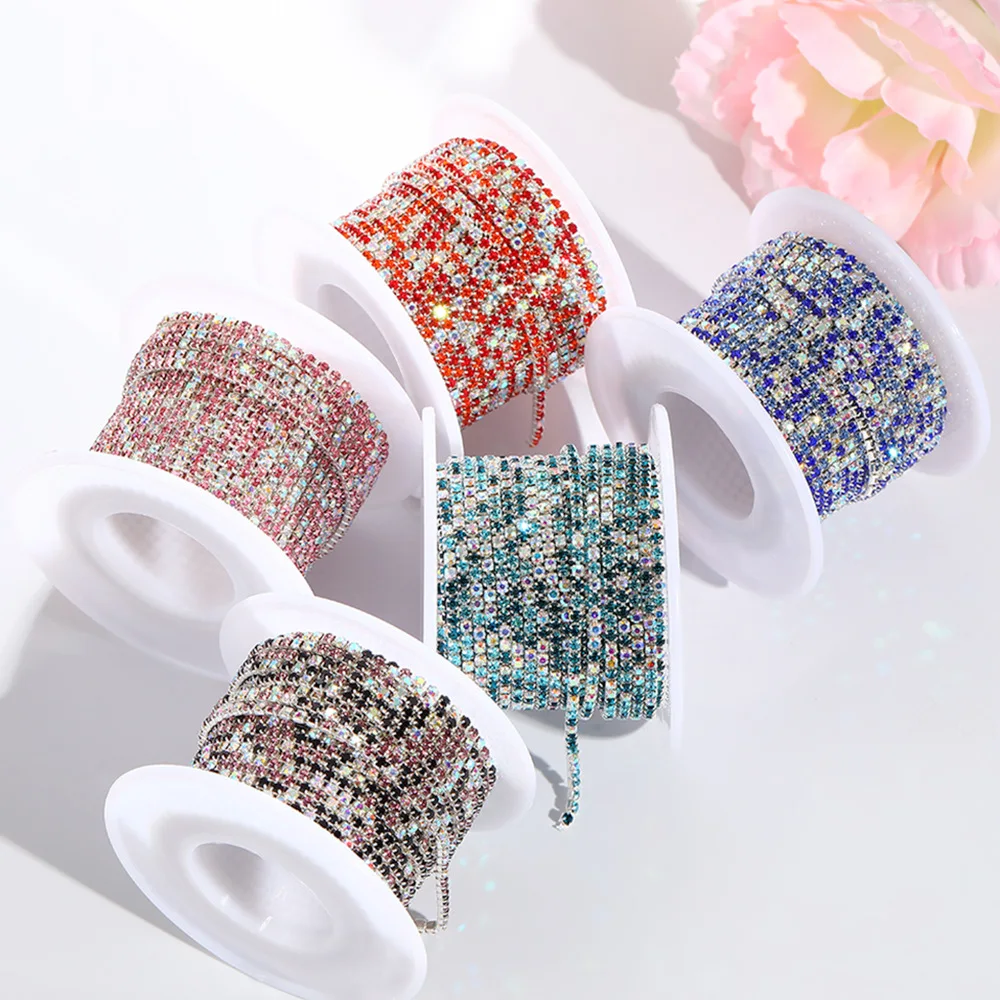 

10Yards/Roll 2mm Colourful Crystal Rhinestone Chain Sew-On Glue-On rhinestones Trim Cup Chain For clothes DIY chain Accessories