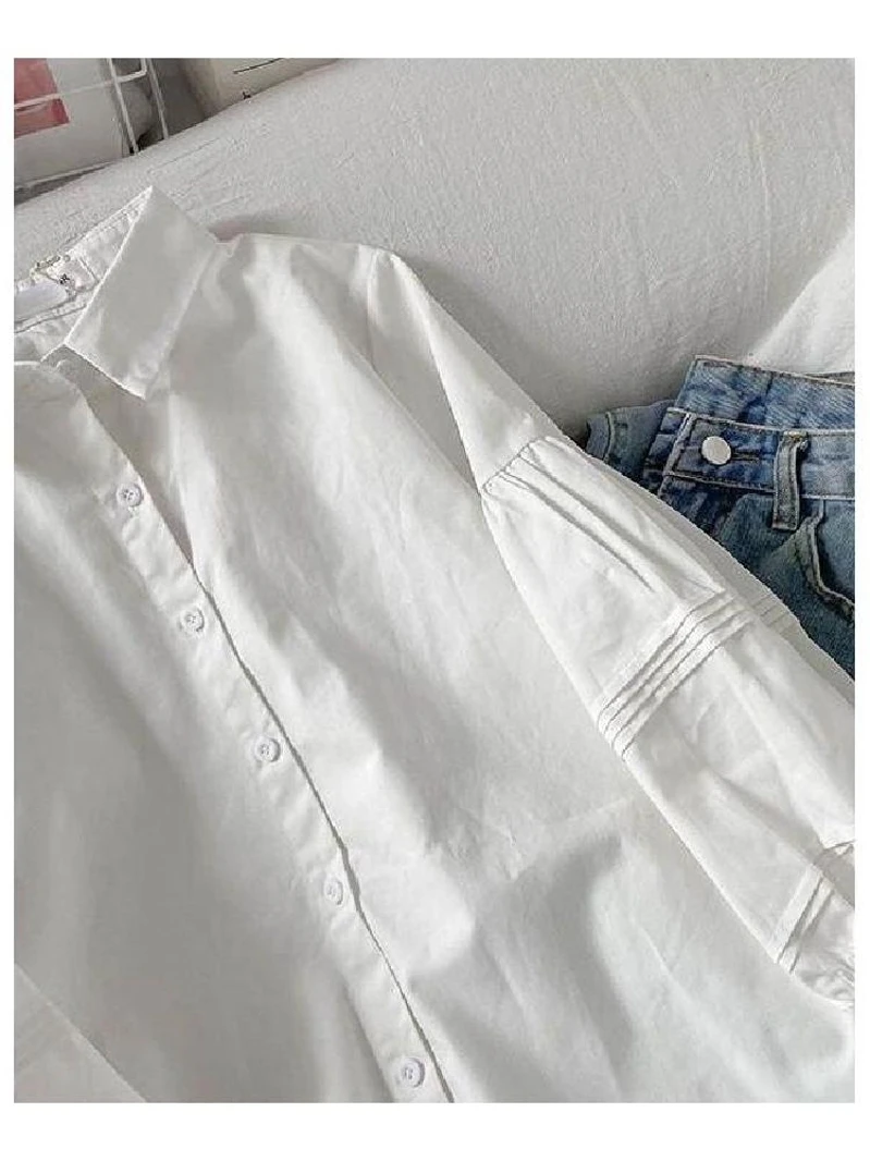 

Spring Autumn Women's Bubble Sve irt Design Sensation Small ence Early Autumn irt Small Size Top Button up Ne