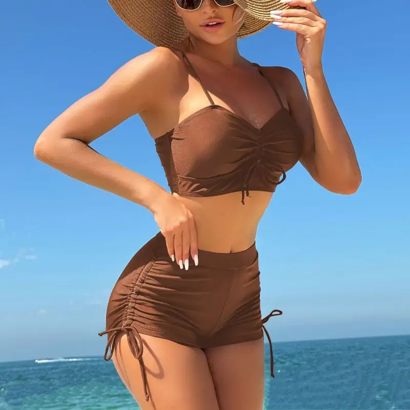 

Cikini Летний пляж Женский беспроводной бикини на бретельках Купальники из двух частей. Черное бикини на тонких бретельках спереди с завязками