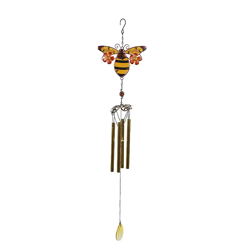 Wind Chime Bee Beetle Glass Painted Crafts Hanging Pendants Bell Aluminum Pipe Home Courtyard Hanging Outdoor Yard Garden Decors