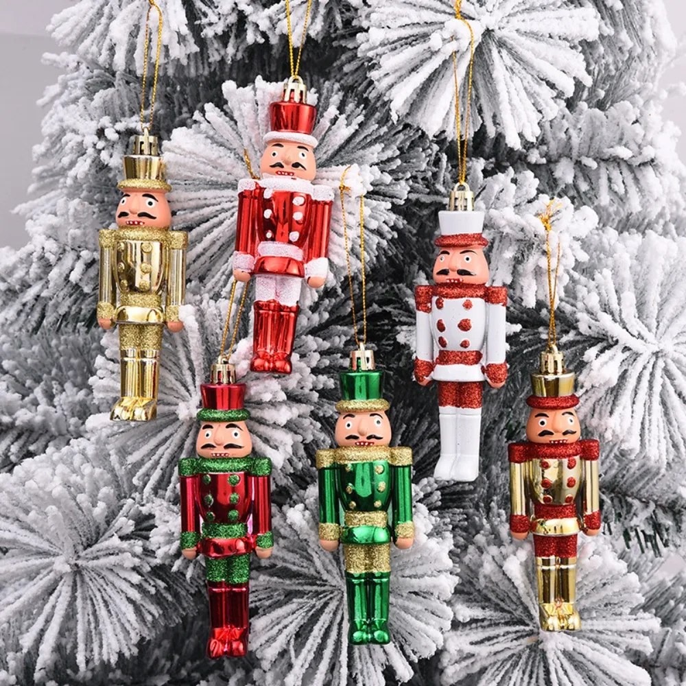 2PCS Christmas Nutcracker Ornaments Christmas Tree Plastic Walnut Figure Pendants Xmas Tree Soldier Puppet Hanging Decoration