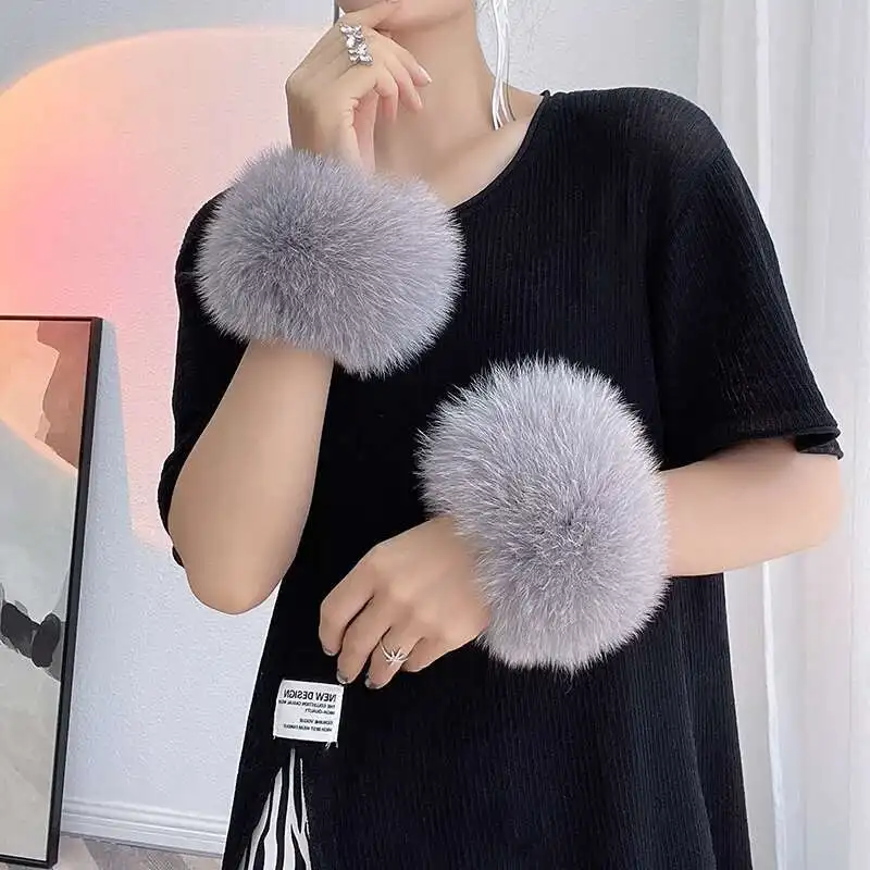 100% vera pelliccia di volpe polsini più caldi polsino da polso maniche di pelliccia per le donne cappotto vera pelliccia di volpe polsini del braccio braccialetto della signora braccialetto di pelliccia reale
