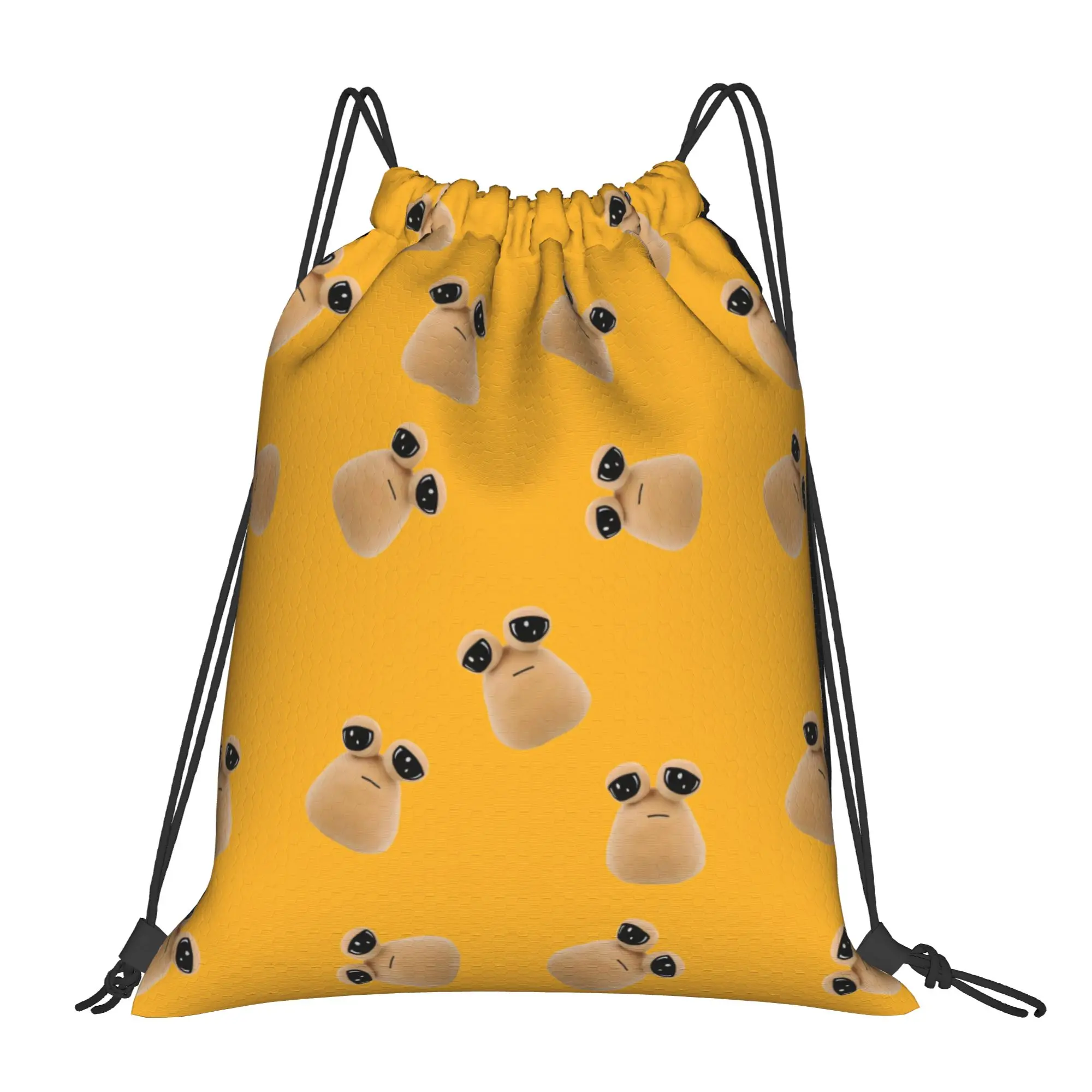 My Pet Alien Pou Bag Drawstring Backpack Gym Sackpack Water Resistant Game Cartoon String Bag Working Out 36cm (W) x 43cm (H)
