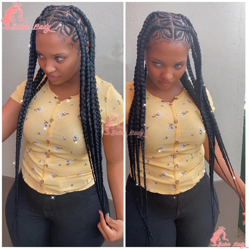 

36 "Парик с косами-бабочками, синтетические косички без узлов, плетеные парики для женщин, корон, кружевной передний парик с волосами ребенка, парик с африканской косой