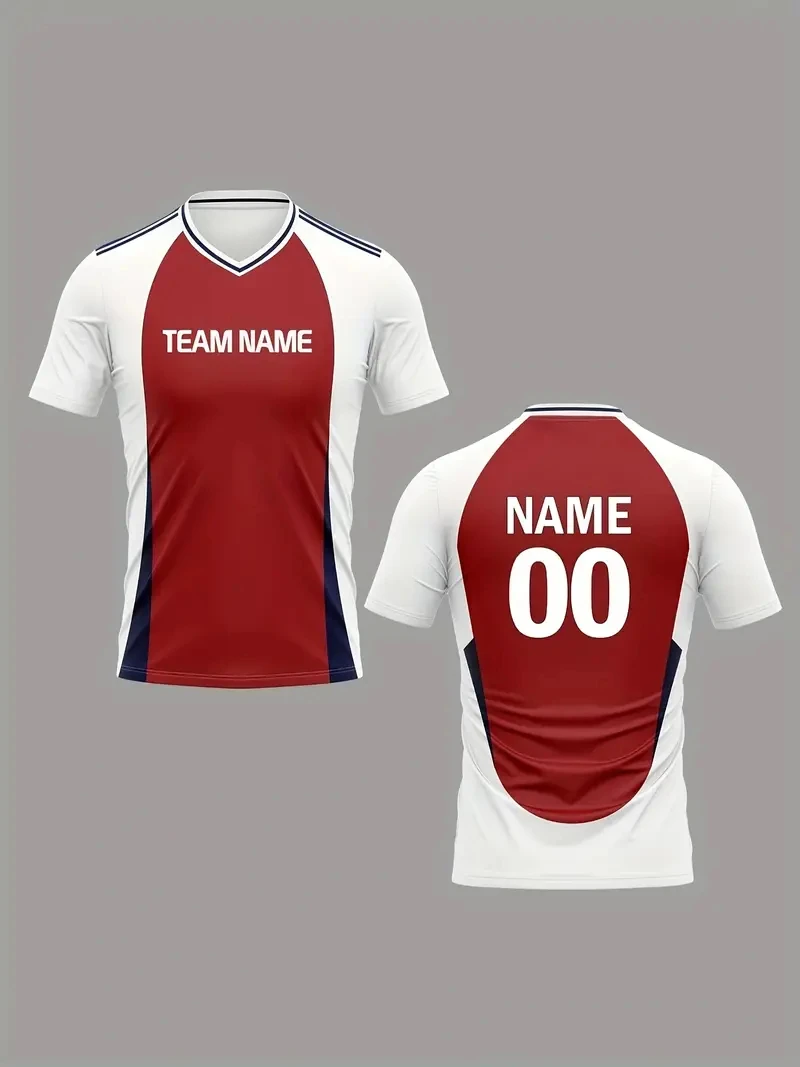 

Customized Team Name Number Soccer Tshirt Personalized DIY Stripe Color Blocking Mens Sports T Shirt Tee Quick Dry Team Uniform