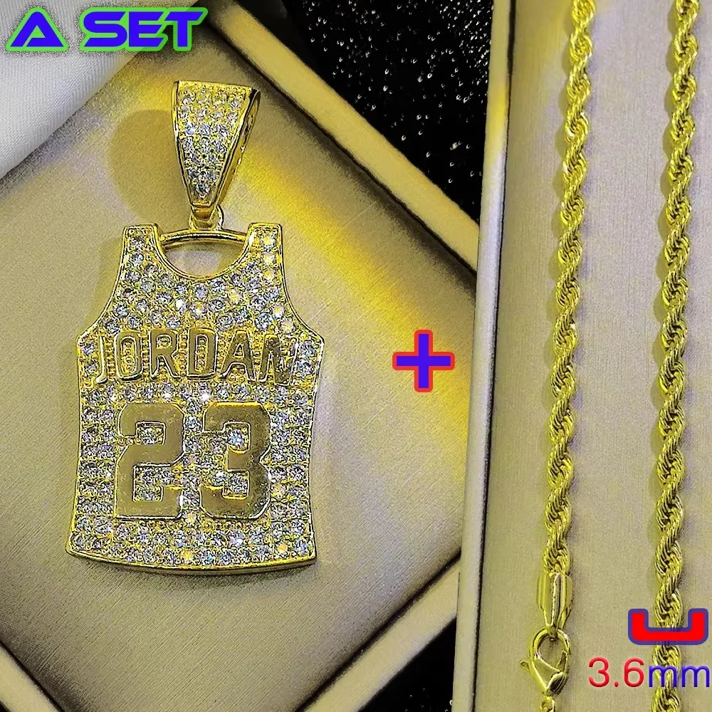 Exclusive custom hip-hop necklace with diamond embellished 23 basketball Jumpman jersey pendant, 18K gold plating, new trend