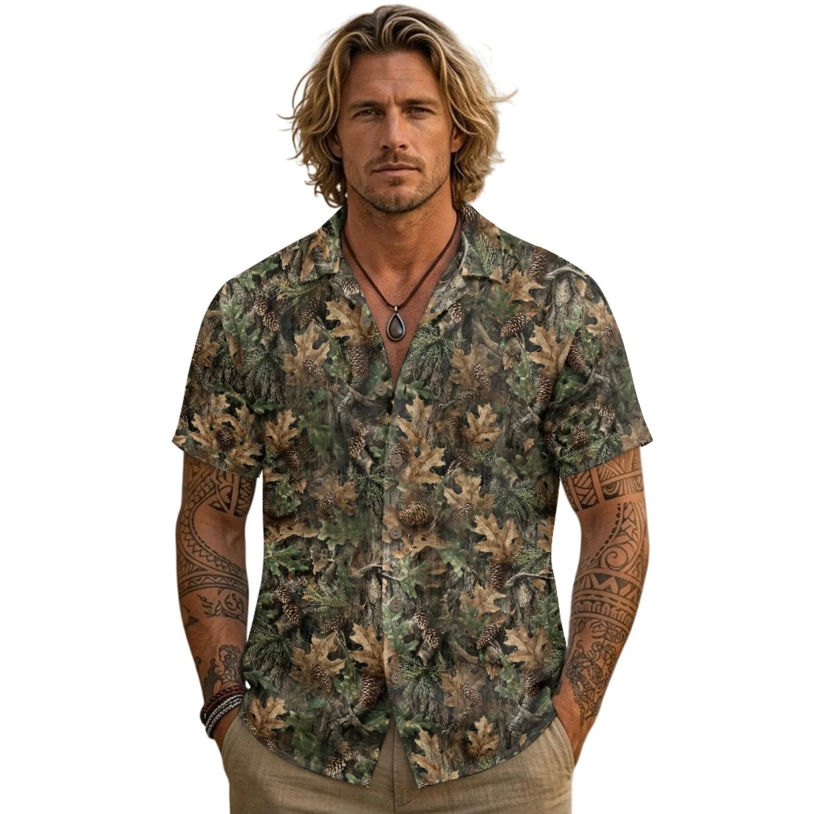 PENSTROLL Camo Single Breasted Daily Tops for mens Linen Like Hawaiian T Shirts Tank Top T shirt