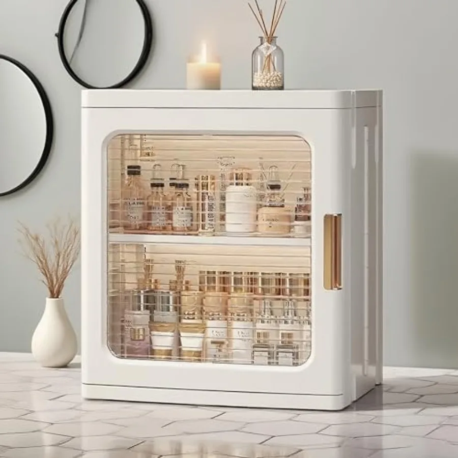 

Mini Countertop Storage Cabinet with Clear Doors and Adjustable Shelf Bathroom Organizers and Storage Toilet Paper Storage for