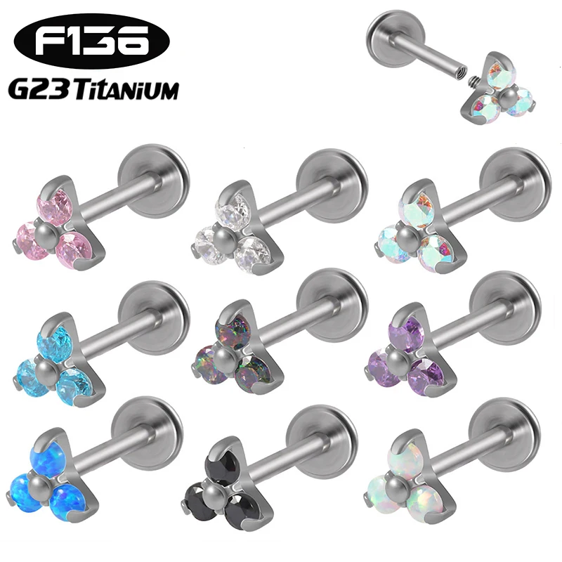 

2PC ASTM F136 G23 Titanium Ear Studs Opal CZ Triangle Helix Lip Stud Tragus Cartilage Earring Lobe Labret Piercing Jewelry 16G