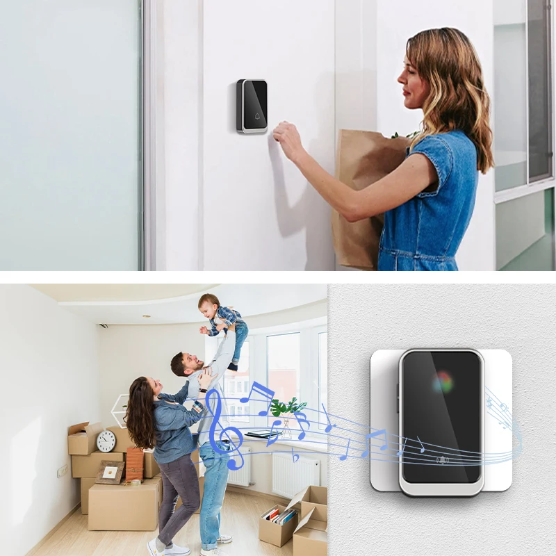 Wireless Doorbell Welcome Home Door Bell 38 Songs LED Flash Security Alarm Welcome House Melodies Door Bell Chime Kit EU US Plug