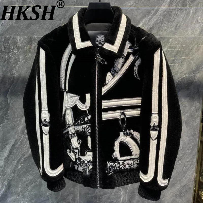 HKSH Autumn Winter New Women Men Faux Fur Coat Color Block Patchwork Turn-Down Collar Zipper Luxury High-End Warm Jacket HK18486