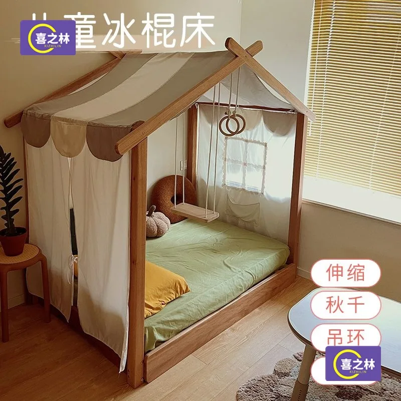 Solid wood tree house princess wind pull retractable children's bed boy