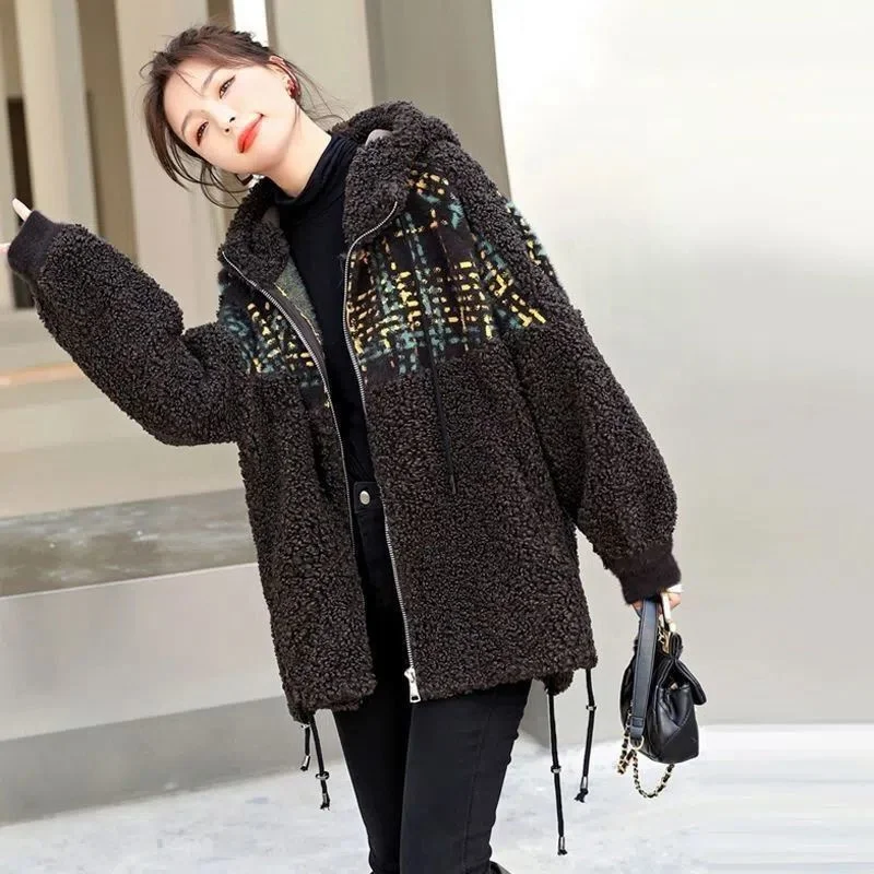 Autumn/Winter Women Fragrant Wind Fried Street Retro Hooded Loose Coat Female Korean Versatile High Grade Drawstring Plush Coat