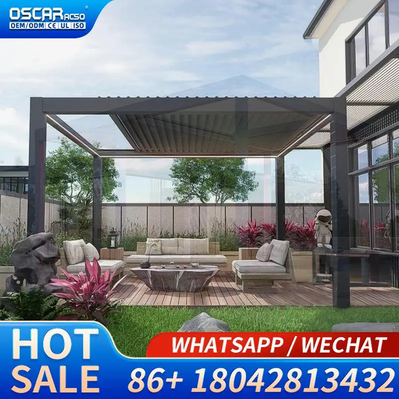 6*4m Luxury Garden Patio Aluminium Retractable  Canopy with Unique Designs for Outdoor Backyard Terrace Pergola