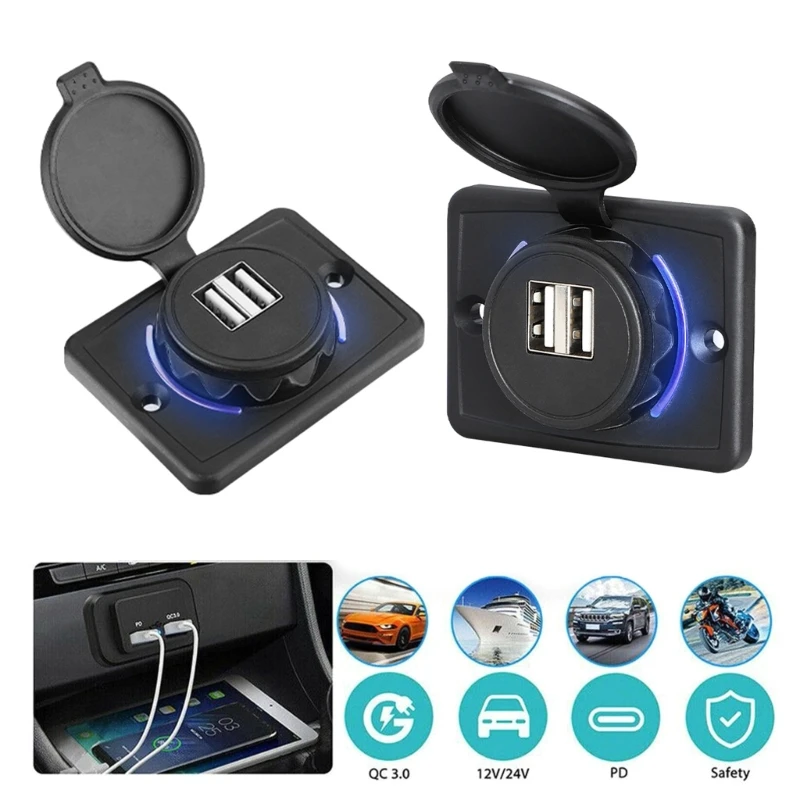 

Double USB Output Charging Socket Car USB Outlet Panel 12V-24V 10W USB Outlet Car USB Socket for Bus Boat Power Adapter