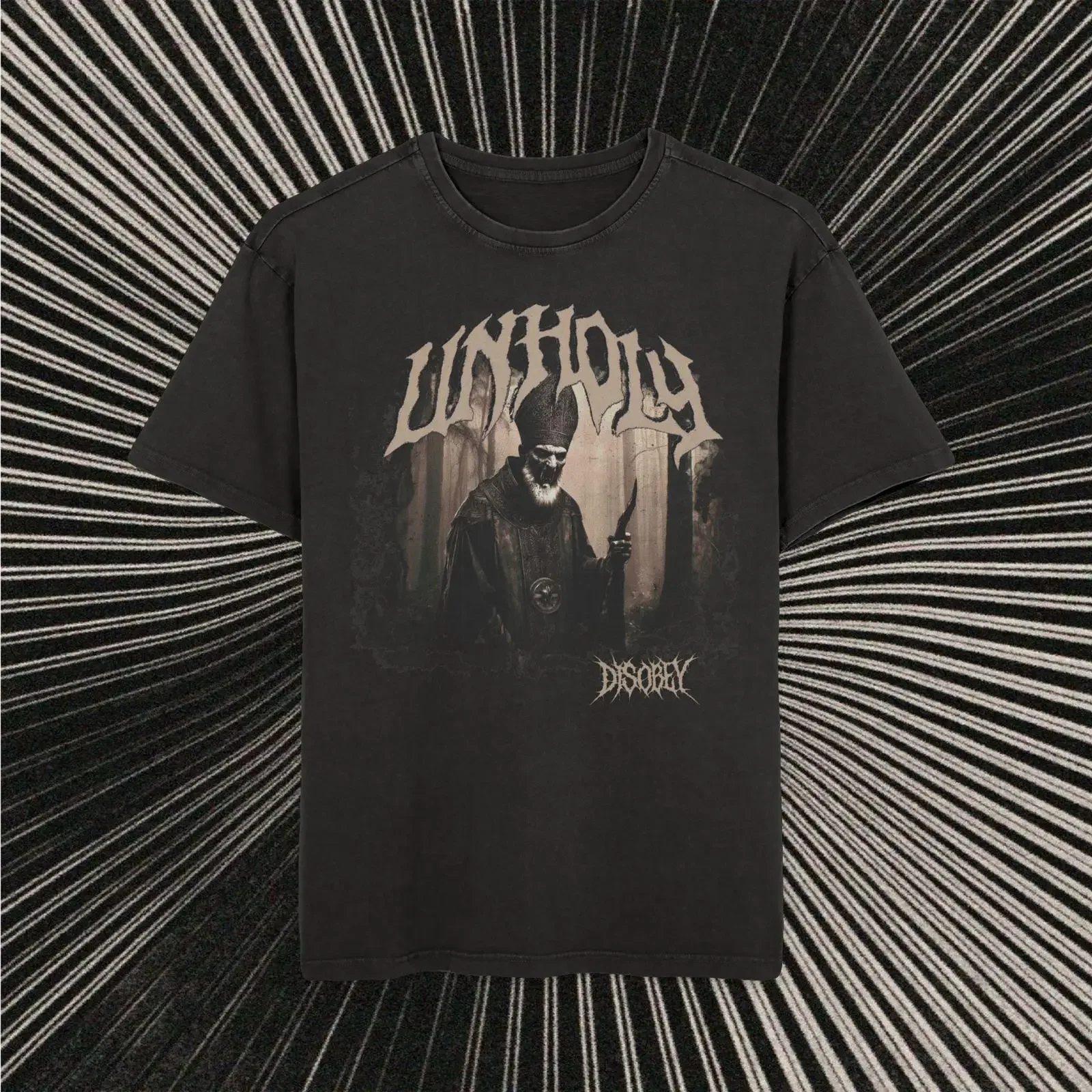 Unholy Pope in Haunted Forest metalcore heavy metal Alternative dark art T Shirt Grunge Rock occult goth gothic punk vintage