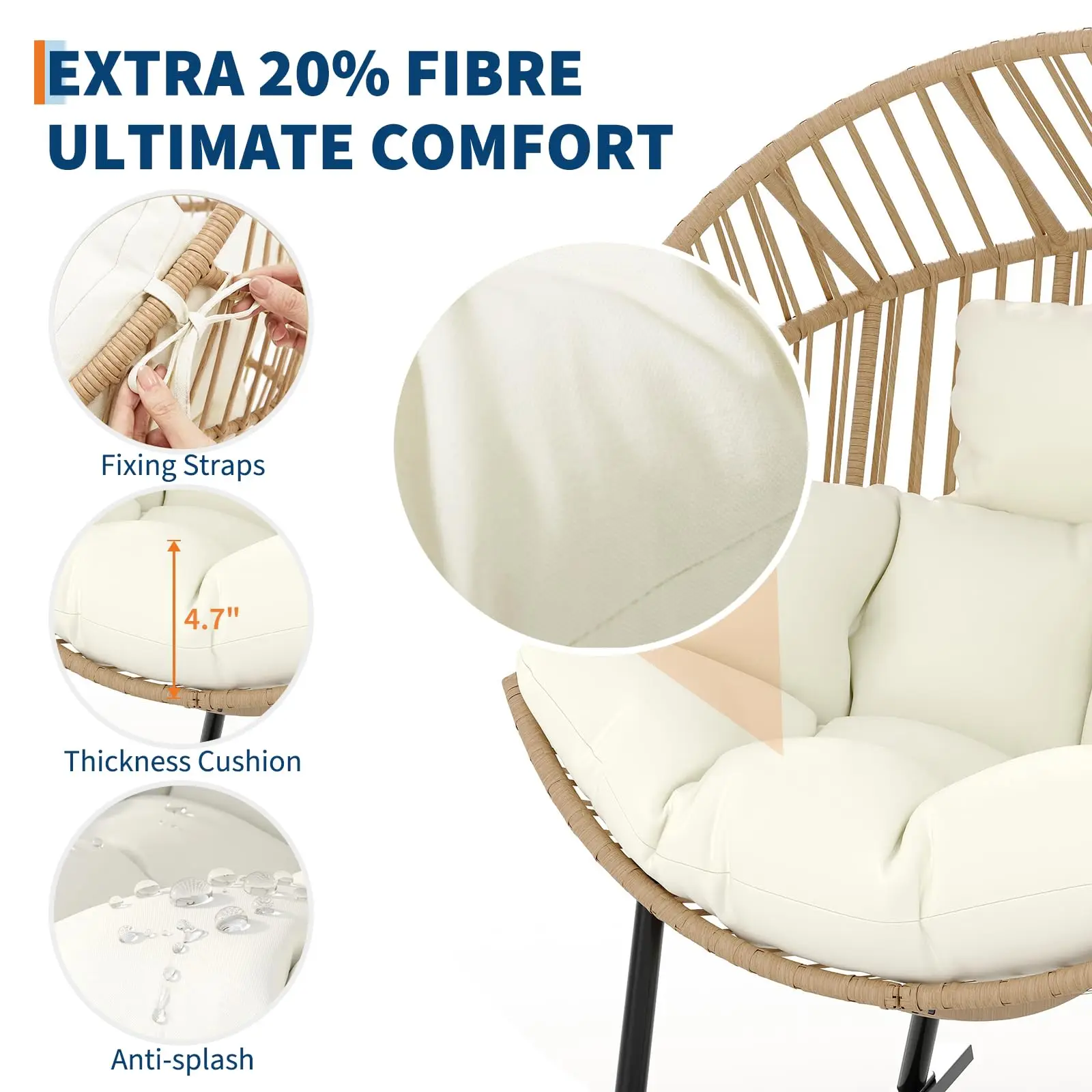 Oversized Ergonomic Wicker Rocking Egg Chair Natural Rattan Lounge Rocker With Extra Soft Pillow And Thick Cream Cushion For Indoor Outdoor Living Room Backyard Garden - view 6