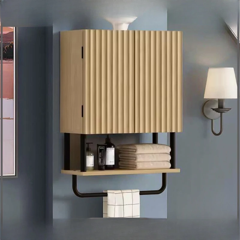

Wooden European Modern Simple Cabinet Wall-mounted Striped Double Bathroom Kitchen Hanging Cabinet with Towel Rack