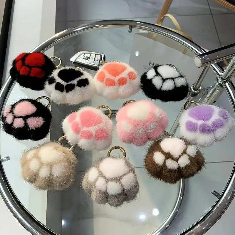 Cat Paw Pendant Keychain Fluffy Kawaii Faux Fur Keychain Cute Stuffed Toy Plush Toy Key Ring Backpack Car Key Pendant