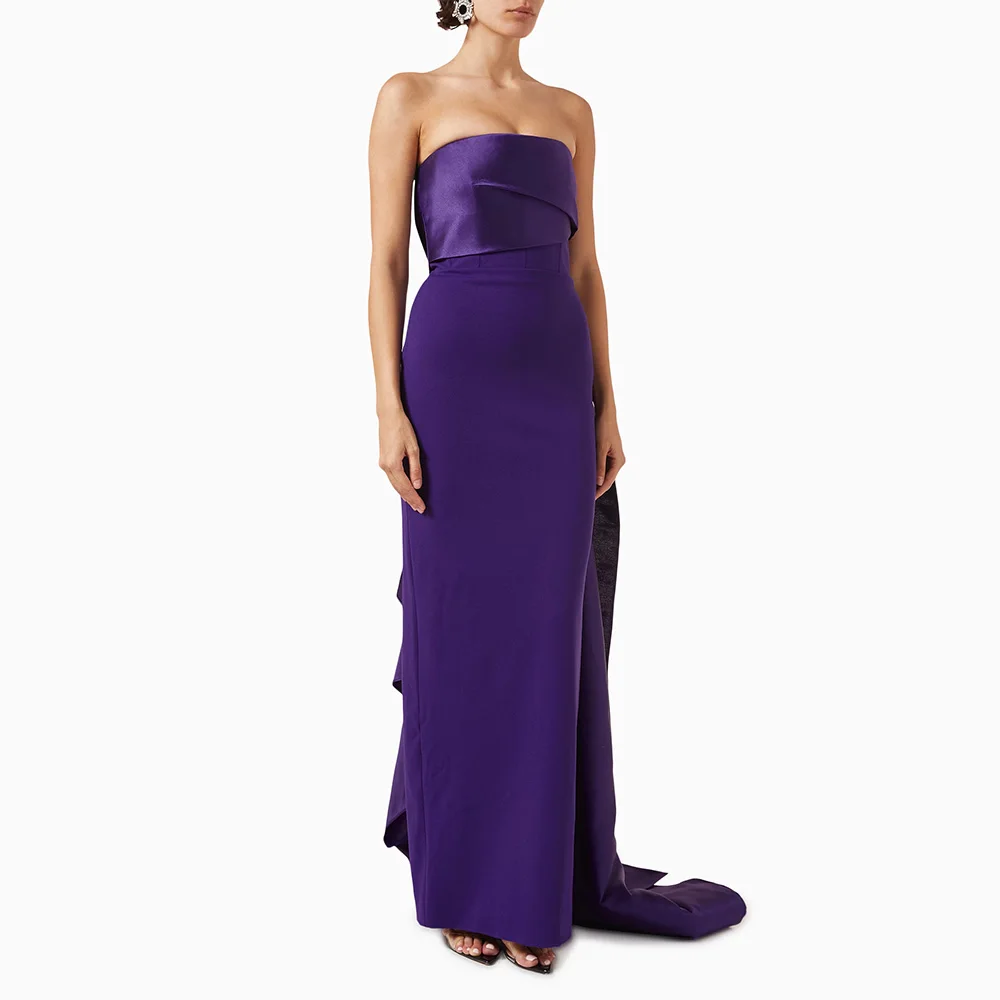 

Elegant Wedding Party Dress Purple Strapless Sleeveless Column Evening Gowns for Women 2025 Pleated Draped Elegant Prom Dresses
