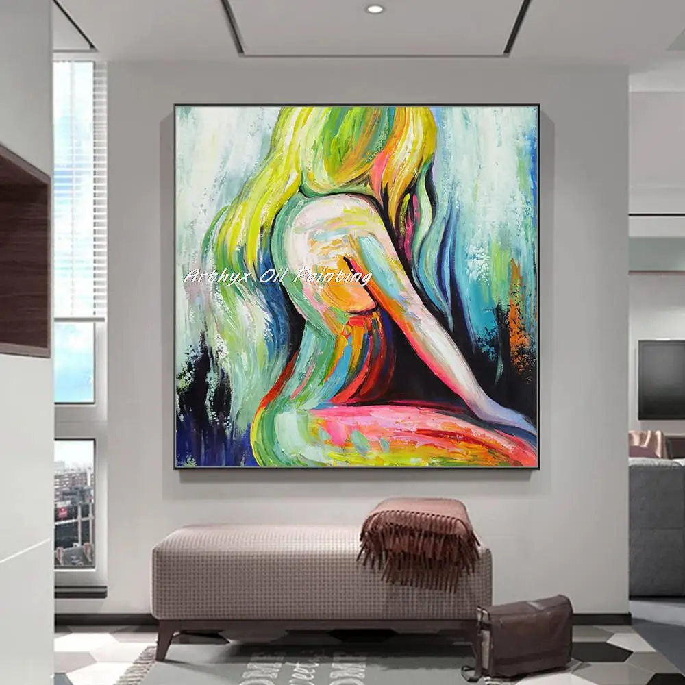 Arthyx Handmade Naked Girl Oil Painting On Canvas Modern Abstract Figure Poster Wall Art Picture For Living Room Home Decoration