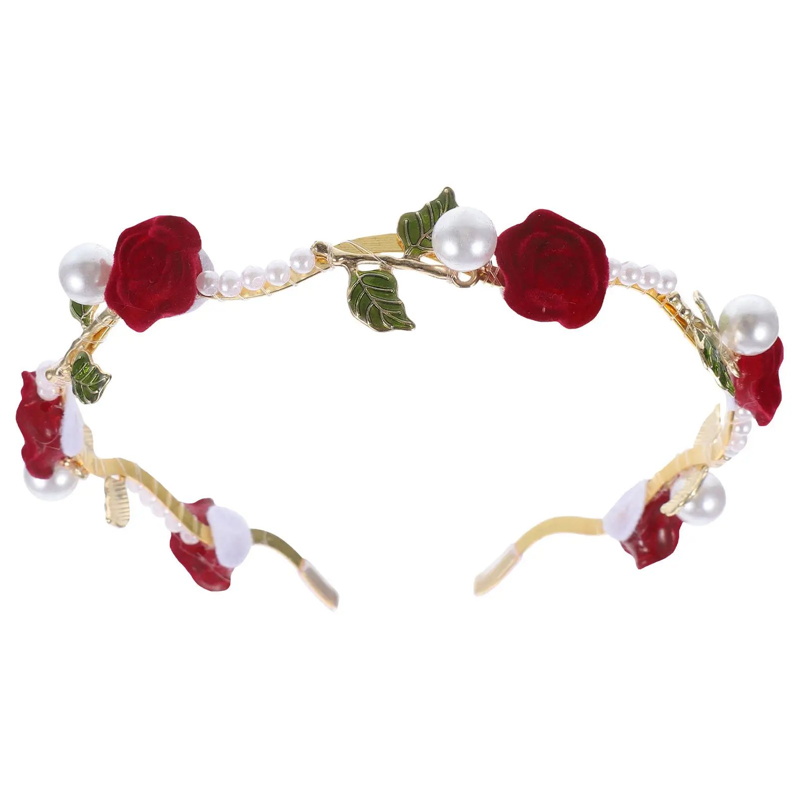 

Модная женская повязка на голову с красными розами и жемчугом, металлический аксессуар для волос из сплава, подходит для свадьбы, дня рождения, помолвки, вечеринки