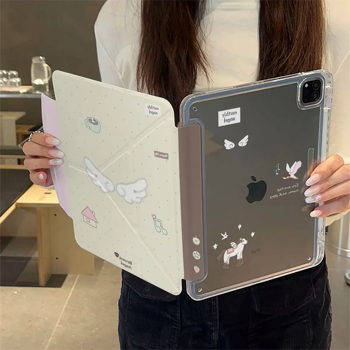 

Чехол Ins Pony Wings 3-Y Fold для iPad Pro 11, 13 дюймов (2025), iPad Pro 12.9 дюймов, Air 7, 10-го, 11-го поколений, M4/5, MINI с защитной застежкой