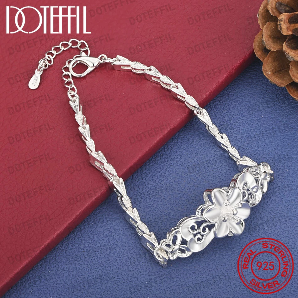 925 Sterling Silber 8-Zoll Exquisites Blumen-Armband für Damen, Modisches Party-Geschenk-Accessoire