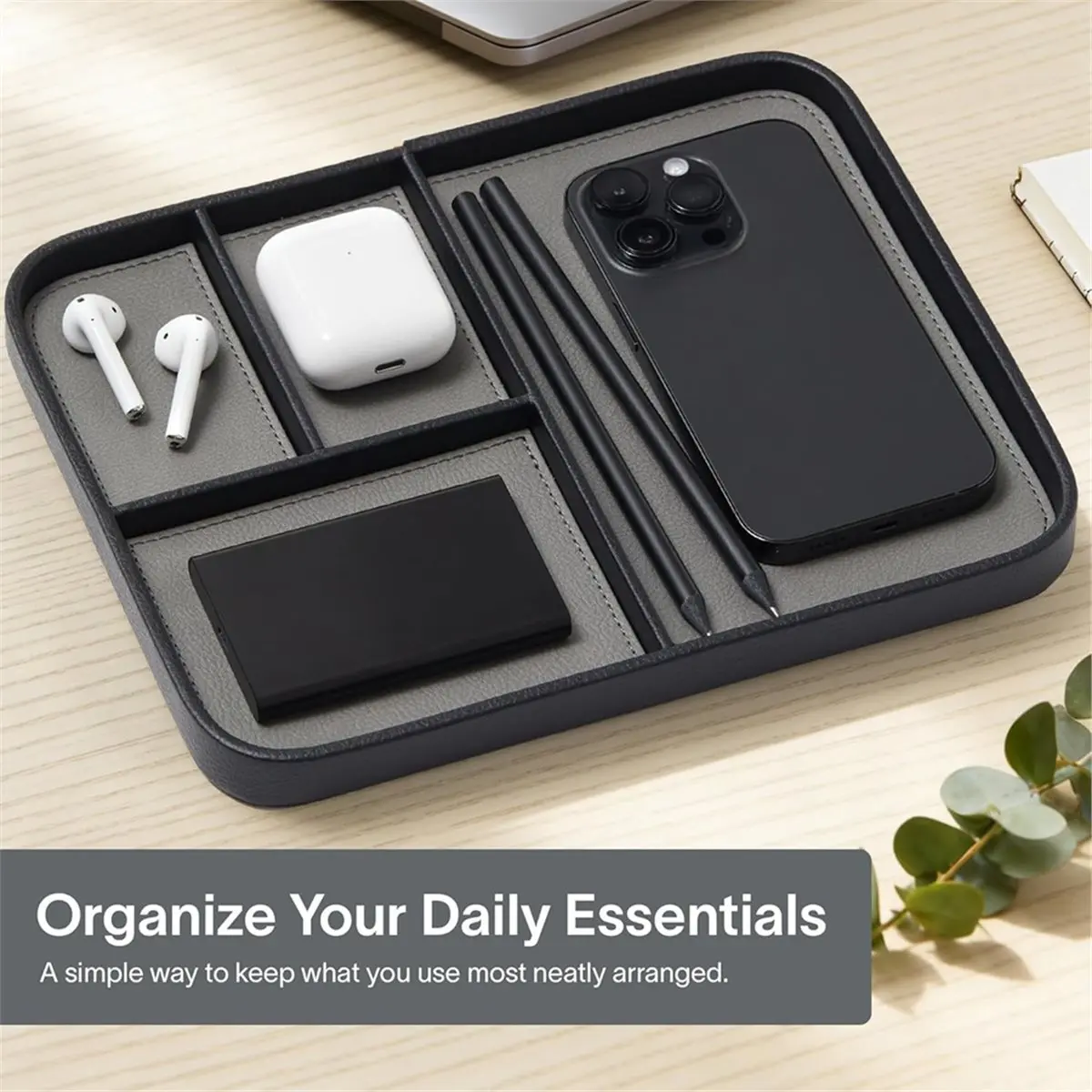 RECOMMENDATION  Leather Valet Tray Stylish Nightstand Organizer for Men - Modern Bedside Catchall for Key Watch Wallet Jewellery