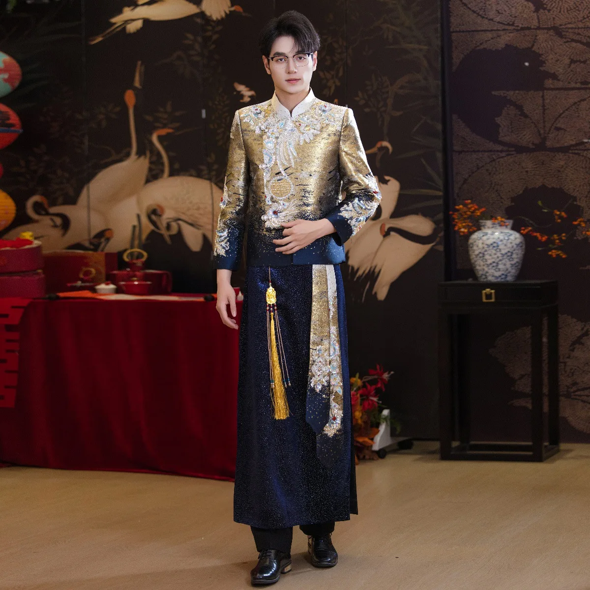 

Винтажное свободное платье Cheongsam, традиционное платье Xiuhe, мужской костюм жениха, китайское свадебное платье в стиле ретро Тан, восточное мужское платье
