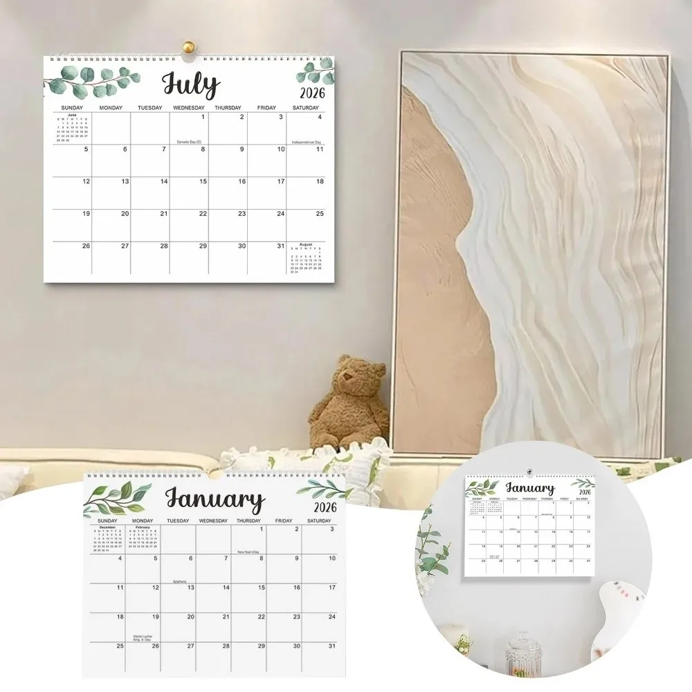 

Durable 18 Months Leaf Pattern Calendar Coil Binding Square INS Coil Calendar Minimalist Portable English Calendar Office