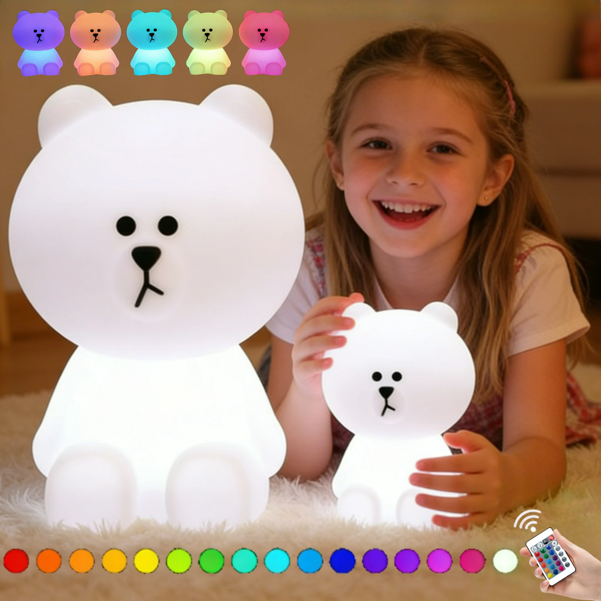 LED Cute Bear Mood Light Night Lamp Children's Bedroom Bedside Lights LED Table Light Living Room Floor Light Birthday Gift