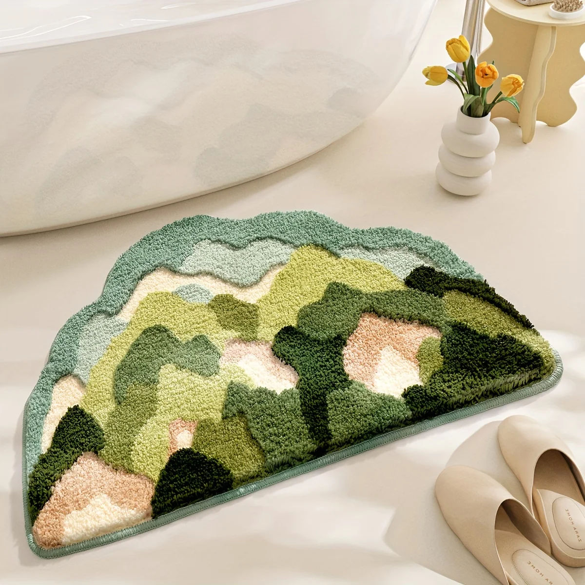 

1pc Moss Shaped Irregular Bathroom Floor Mat, Thickened Super Absorbent Bathtub Carpet, Machine Washable Comfortable Non Slip Ba