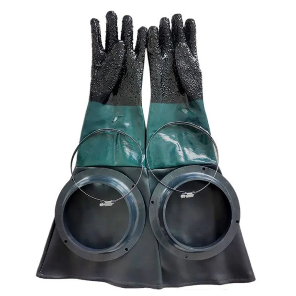 

A Pair With Gloves Holder Rubber Sandblasting Gloves Non-slip 60CM Sandblasting Cabinet Gloves Wear-resistant Safety Work Gloves
