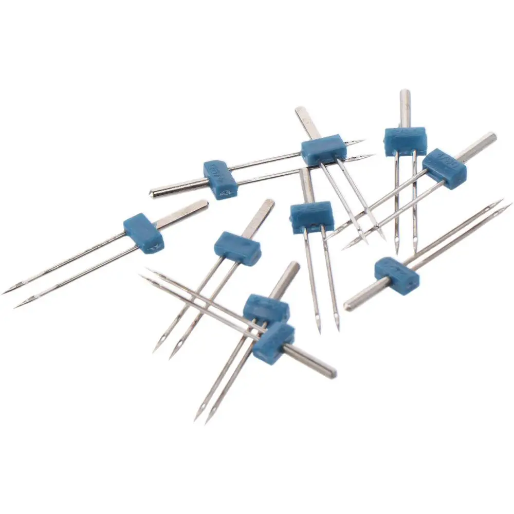 12 Uds con caja de plástico agujas para máquina de coser 3 tamaños 3/90 agujas gemelas 2/90 4/90 pines de agujas elásticas