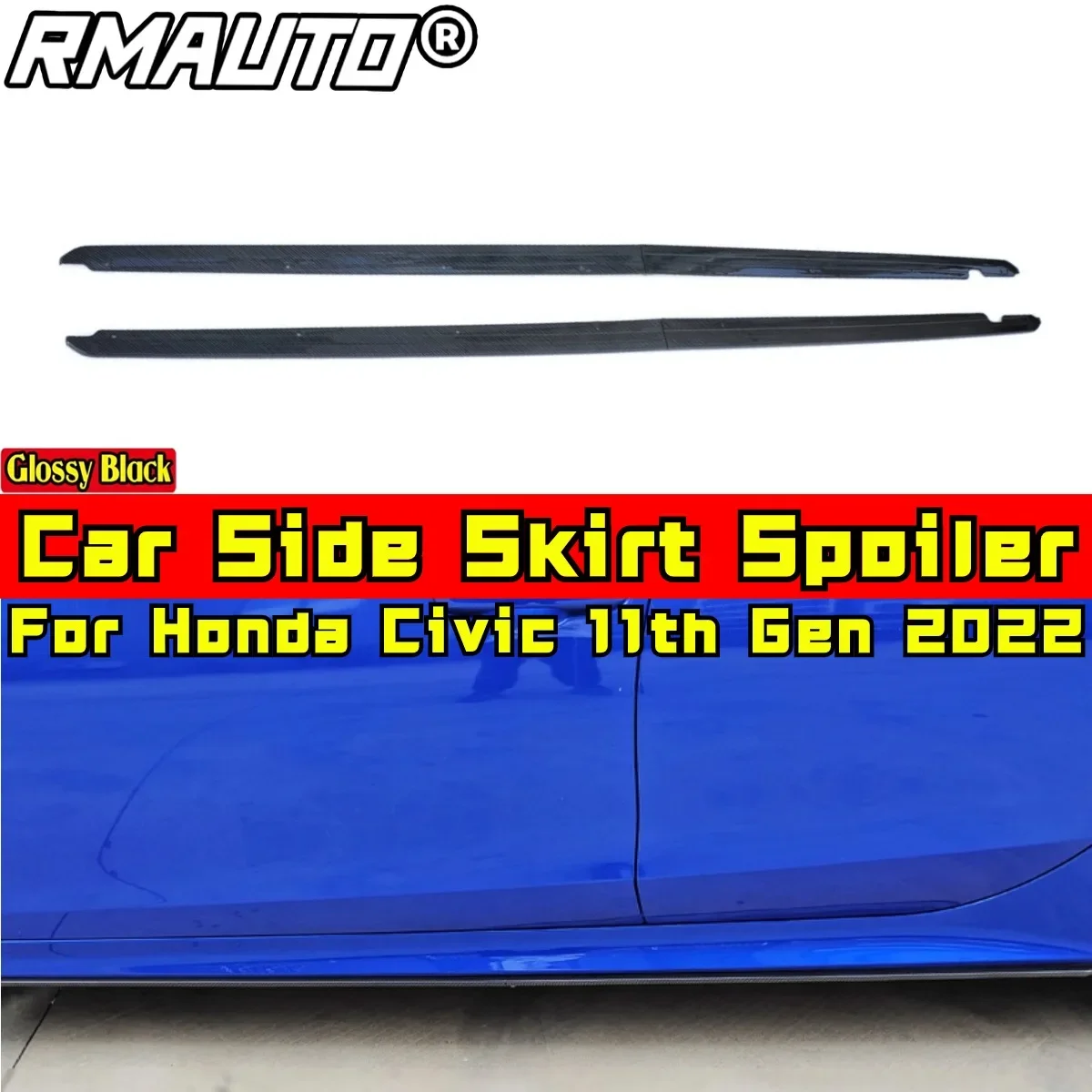 For Honda Civic 11th Gen 2022 Body Kit Side Skirt Spoiler Carbon Fiber Look Sport Style Car Side Skirt Lip Car Accessories