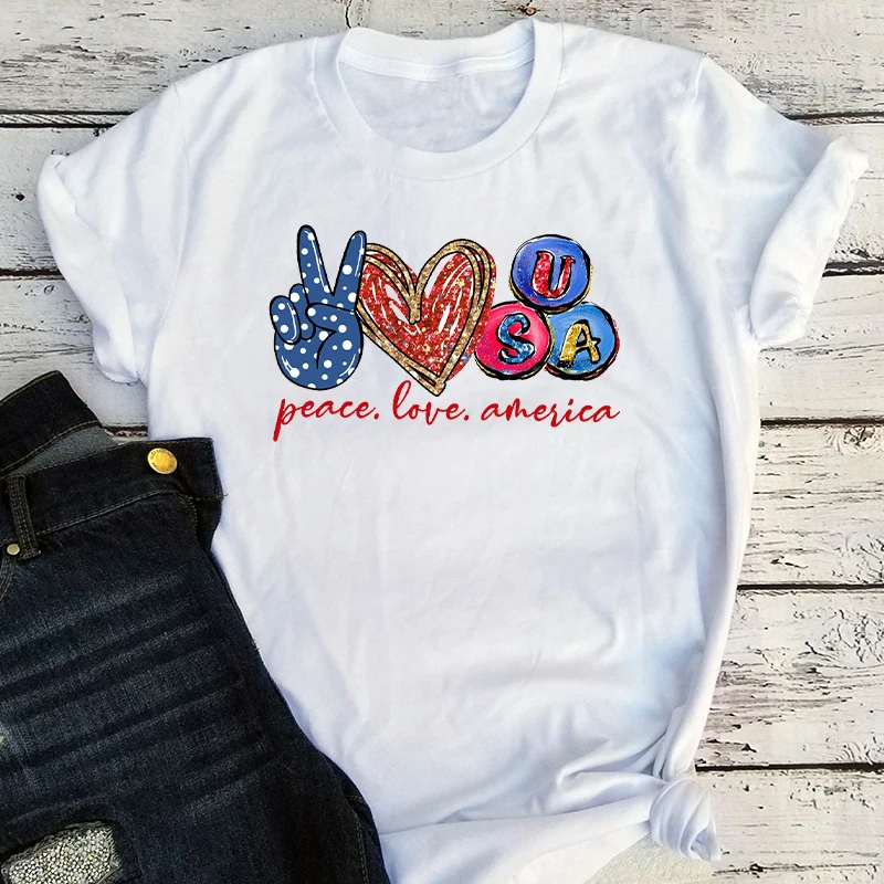 

Peace Love America Shirt Women 2022 New Fashion 4th of July Tshirt Harajuku Classic Women Freedom Tee Patriotic Clothes L M