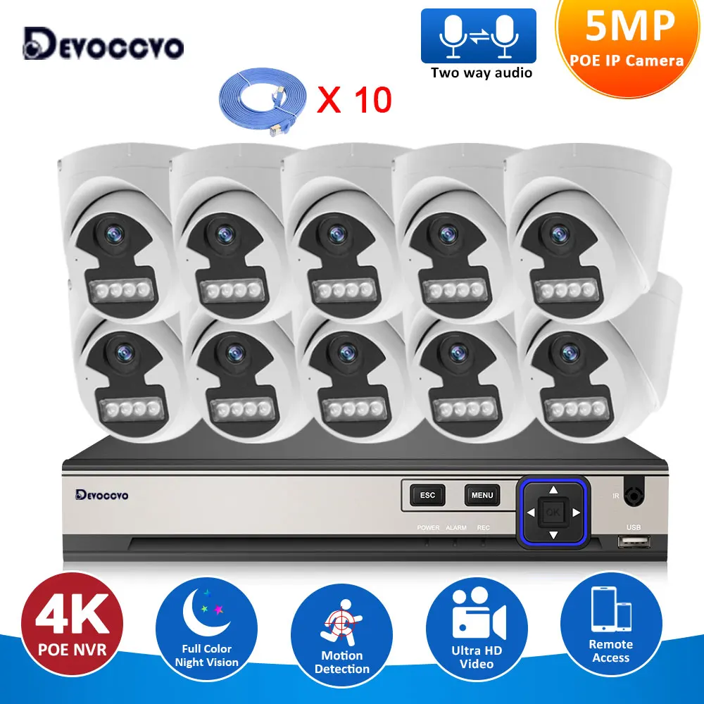 

10-канальная система видеонаблюдения 4K NVR с цветным ночным видением, комплект из 5 Мп POE IP-камер-шаров, 4-канальная система видеонаблюдения для дома, комплект P2P