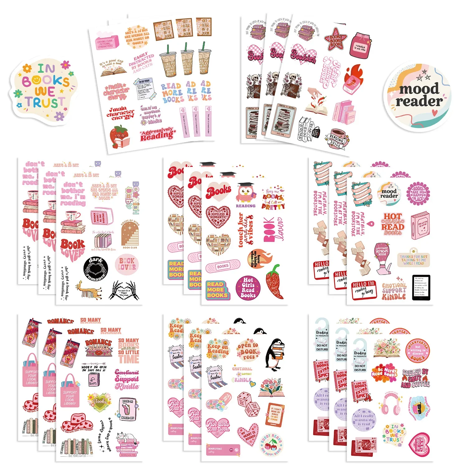 

8 Sheets Pink Bookish Waterproof Paper Sticker Aesthetic DIY Decorative Diary Planner Cup Laptop Phone Scrapbook Kids Stickers