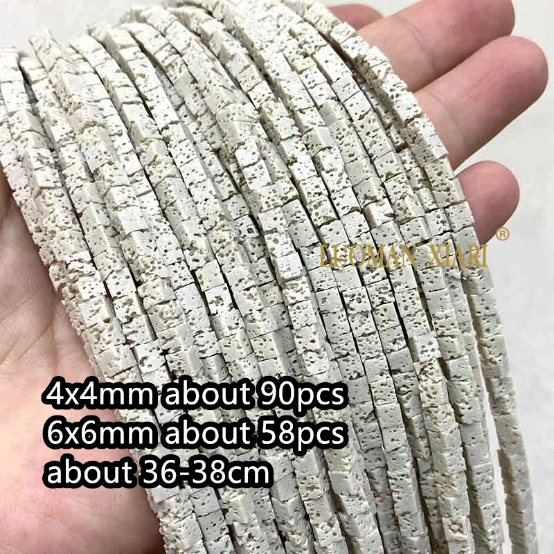 4X4Mm 6X6Mm Kubus Vulkanische Lava Natuursteen Roze Zwart Groen Vierkant Spacer Kralen Voor Sieraden Maken Diy Armband Accessoires